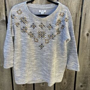 Women's Lucky Lotus Lucky Brand Gray Boat Neck Sweater M Cotton Blend RN80318